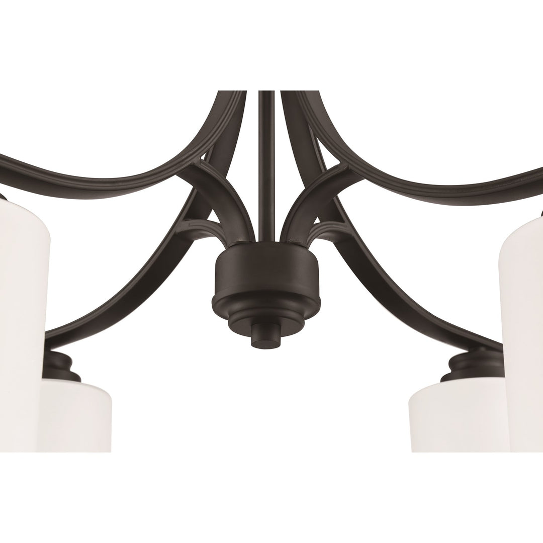 4 Light Chandelier in Flat Black (White Glass)