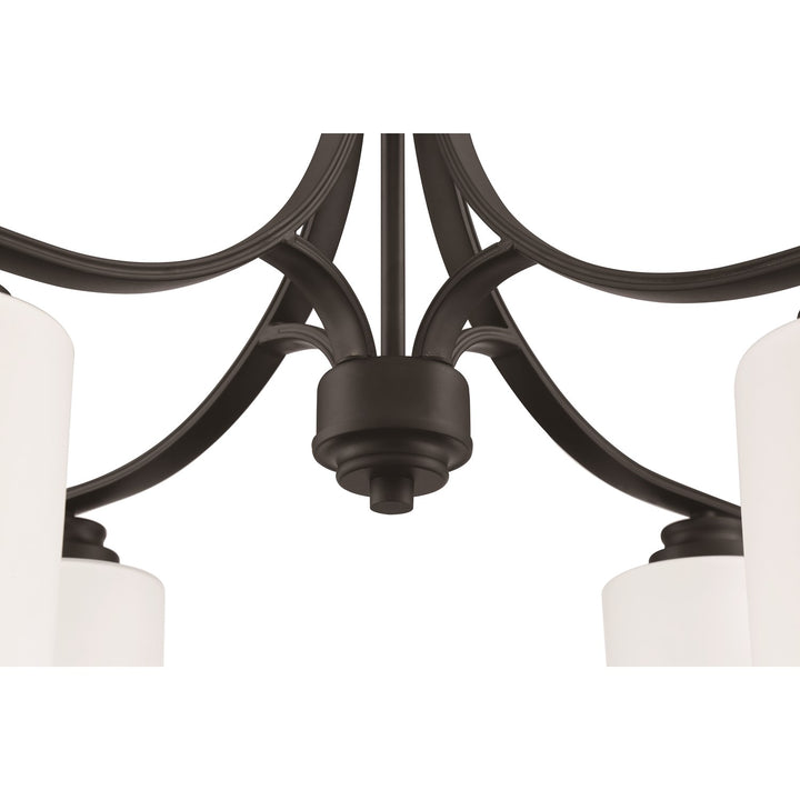 4 Light Chandelier in Flat Black (White Glass)