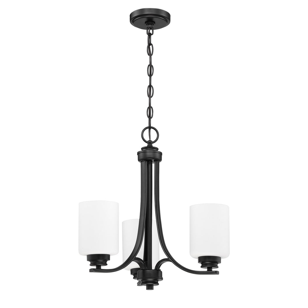 3 Light Chandelier in Flat Black (White Glass) by Craftmade