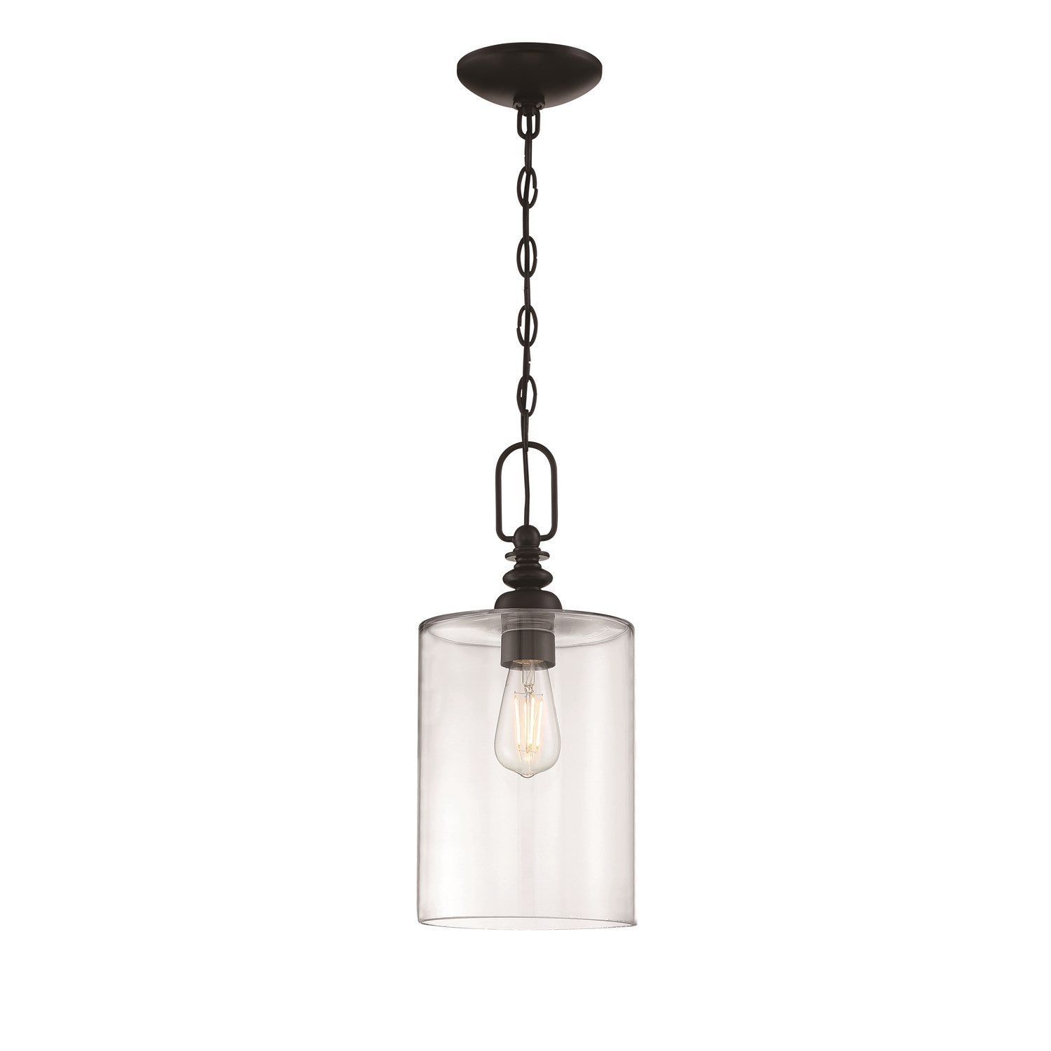 1 Light Mini Pendant in Flat Black (Clear Glass)