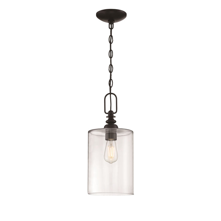 1 Light Mini Pendant in Flat Black (Clear Glass)