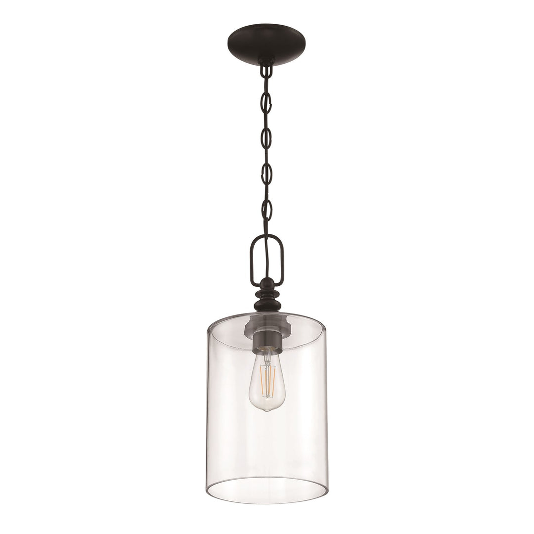 1 Light Mini Pendant in Flat Black (Clear Glass)