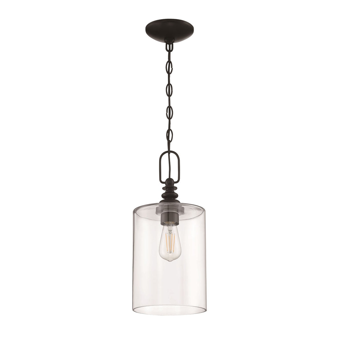 1 Light Mini Pendant in Flat Black (Clear Glass)