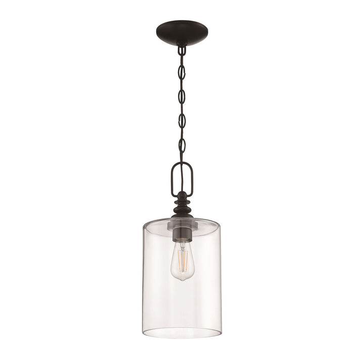 1 Light Mini Pendant in Flat Black (Clear Glass)