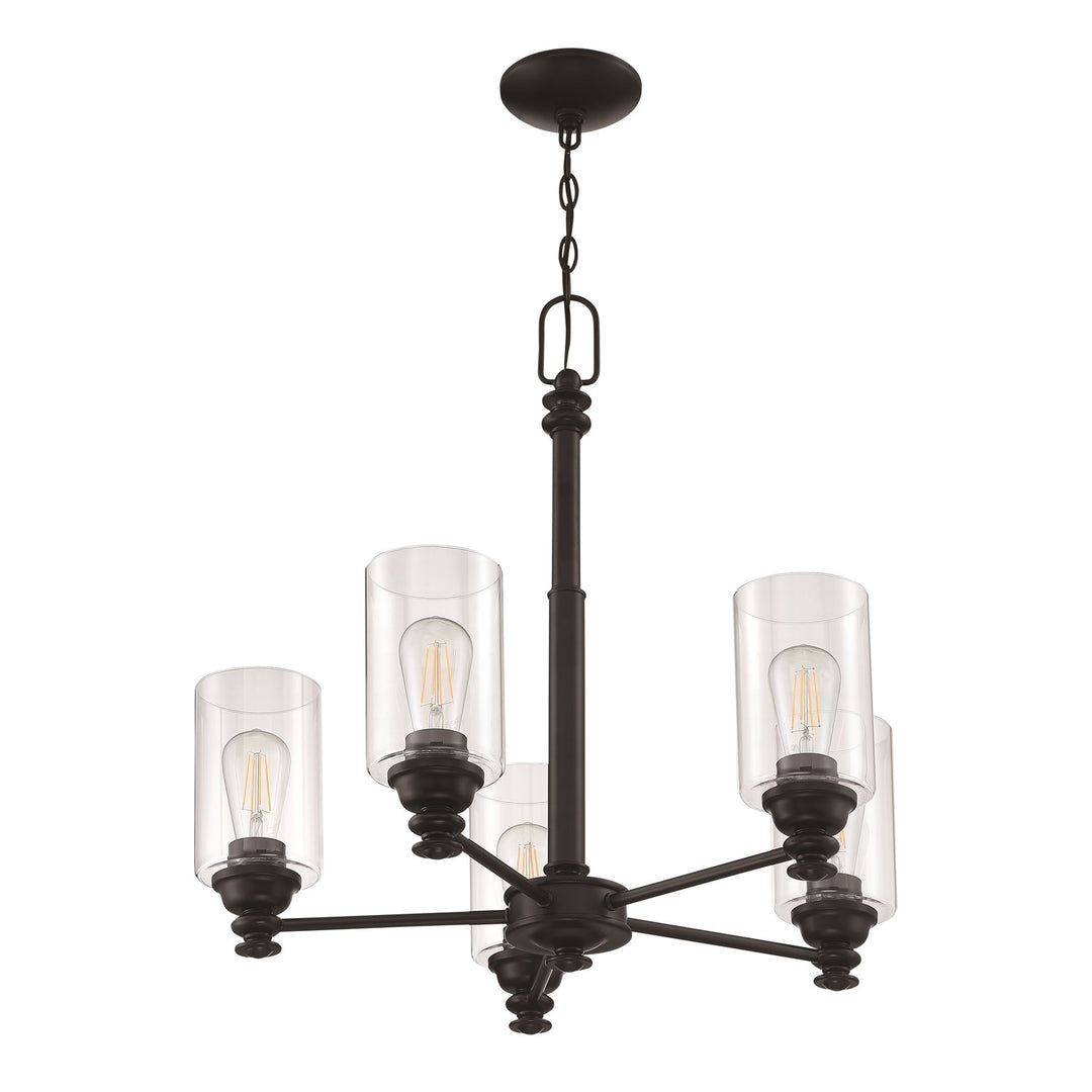 5 Light Chandelier in Flat Black (Clear Glass)