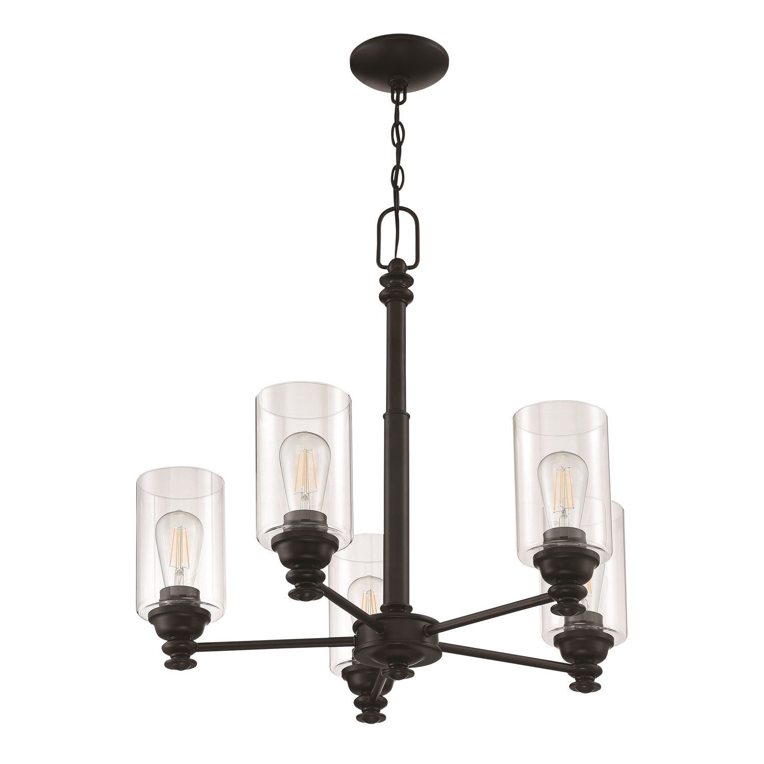 5 Light Chandelier in Flat Black (Clear Glass)
