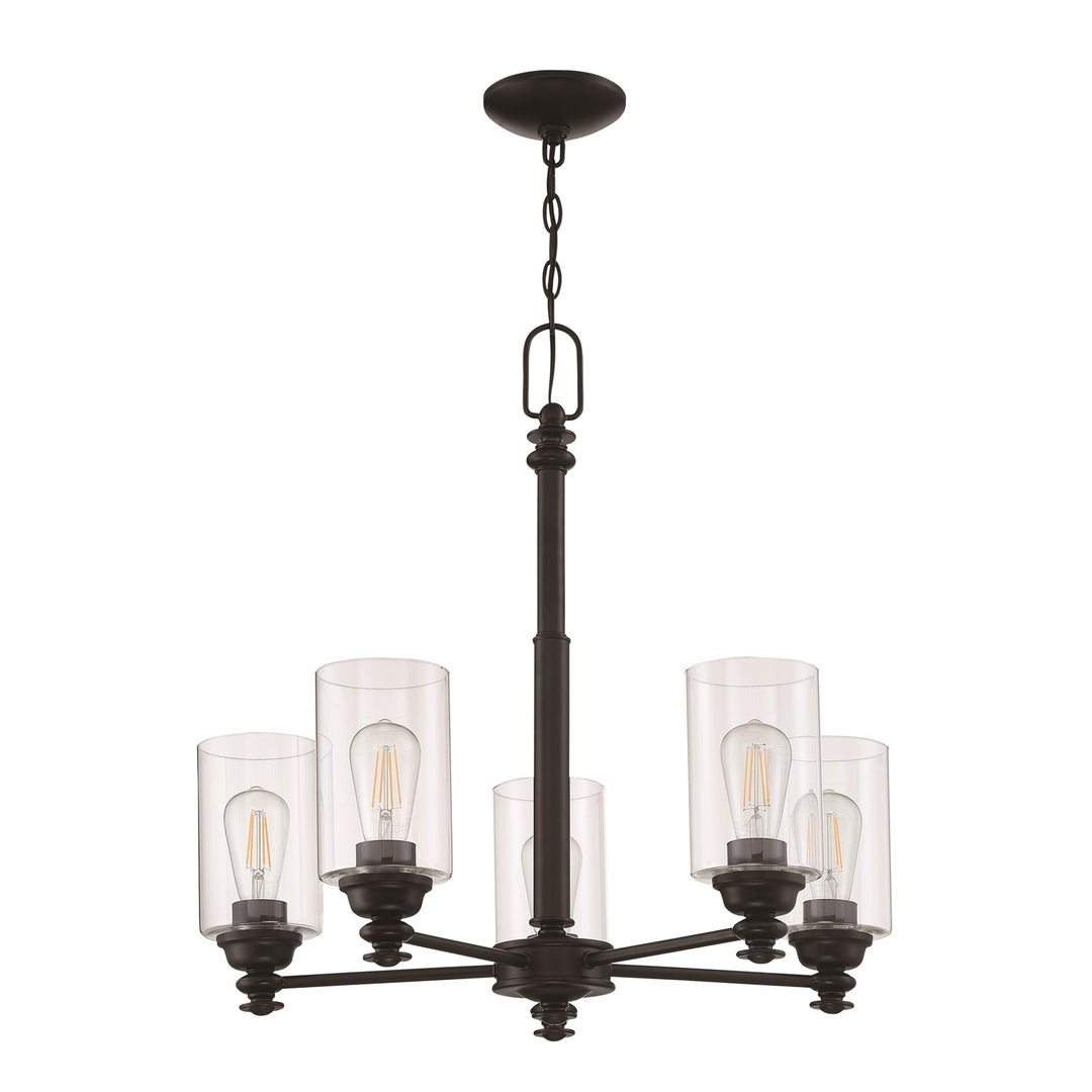 5 Light Chandelier in Flat Black (Clear Glass)