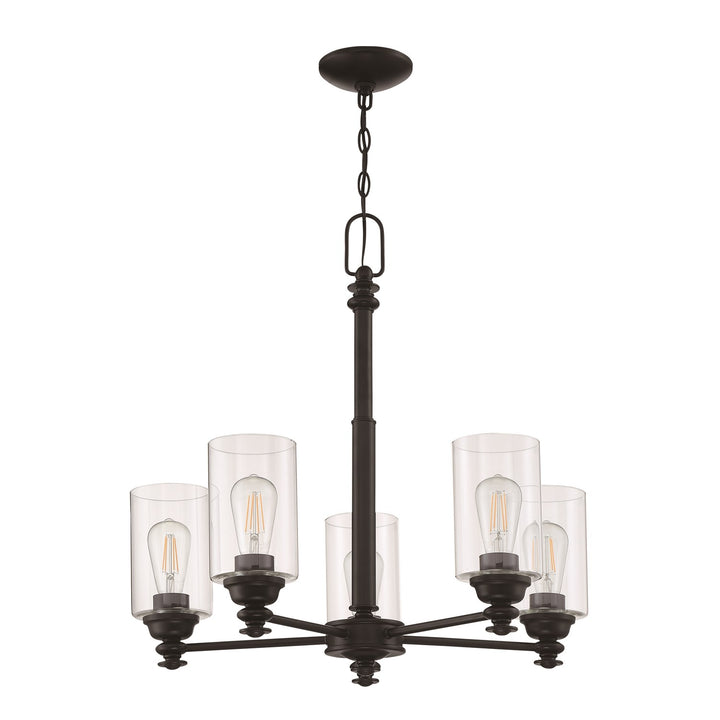 5 Light Chandelier in Flat Black (Clear Glass)