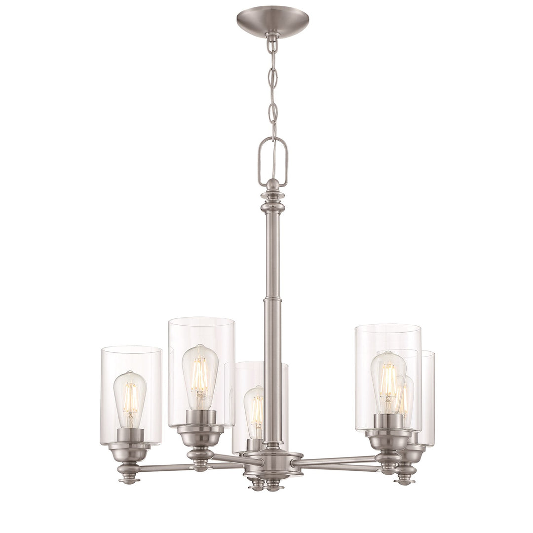 5 Light Chandelier in Brushed Polished Nickel (Clear Glass)