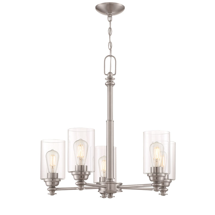 5 Light Chandelier in Brushed Polished Nickel (Clear Glass)