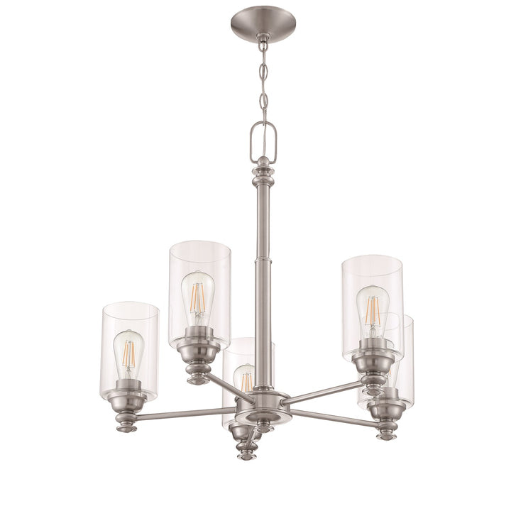 5 Light Chandelier in Brushed Polished Nickel (Clear Glass)