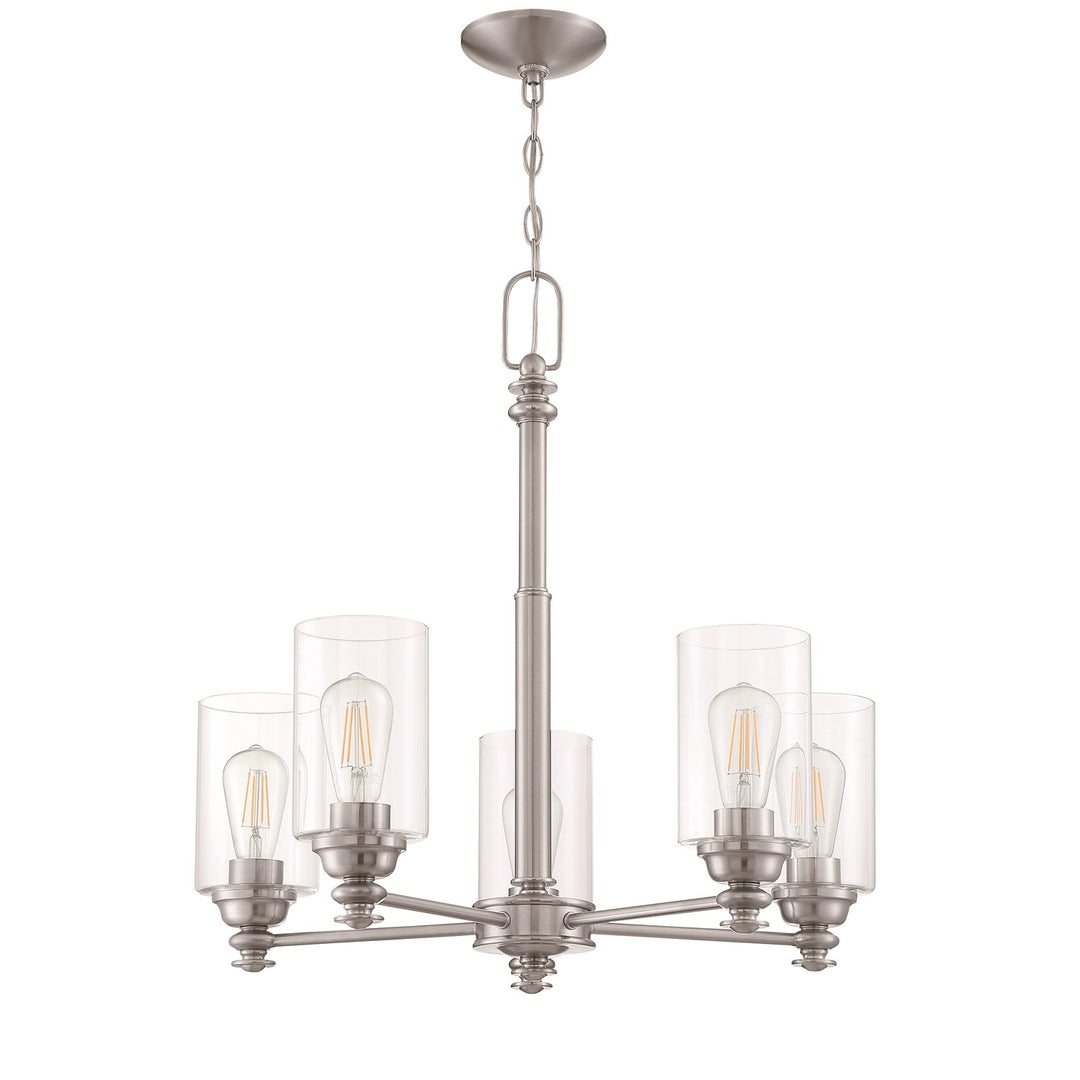 5 Light Chandelier in Brushed Polished Nickel (Clear Glass)