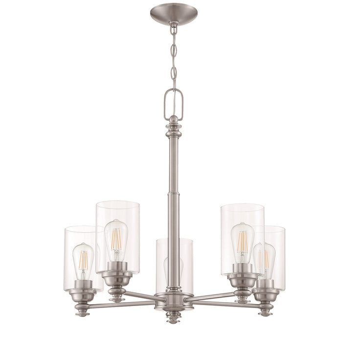 5 Light Chandelier in Brushed Polished Nickel (Clear Glass)