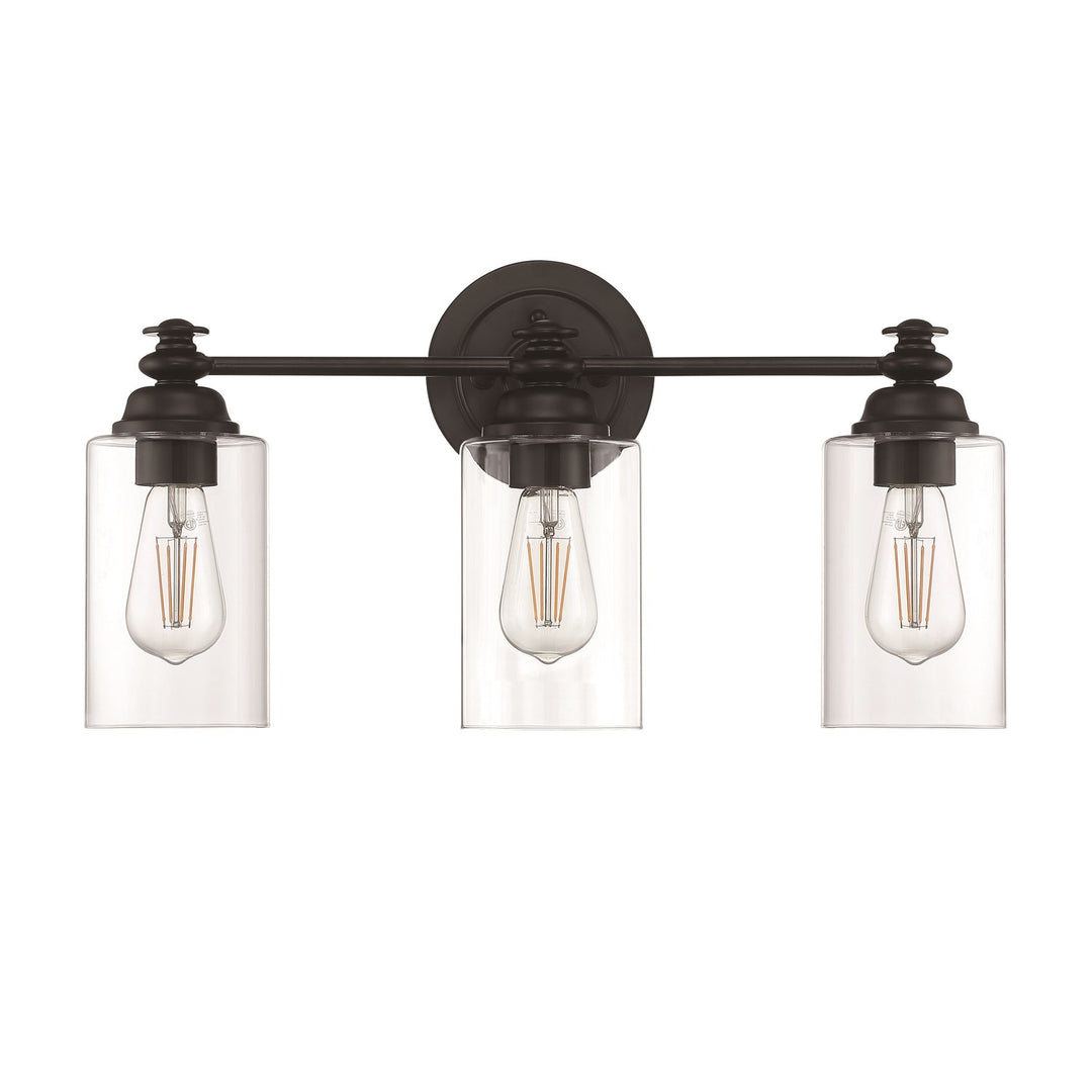 3 Light Vanity in Flat Black (Clear Glass)