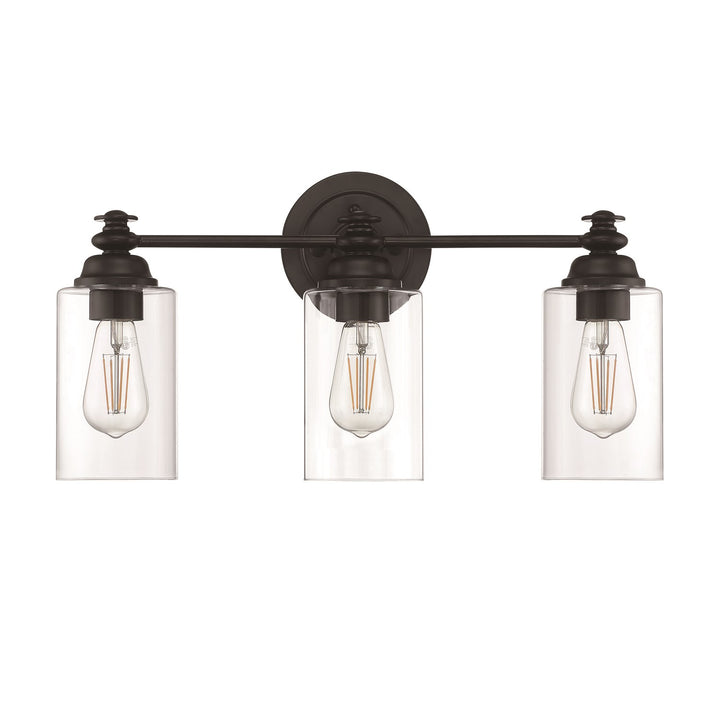 3 Light Vanity in Flat Black (Clear Glass)