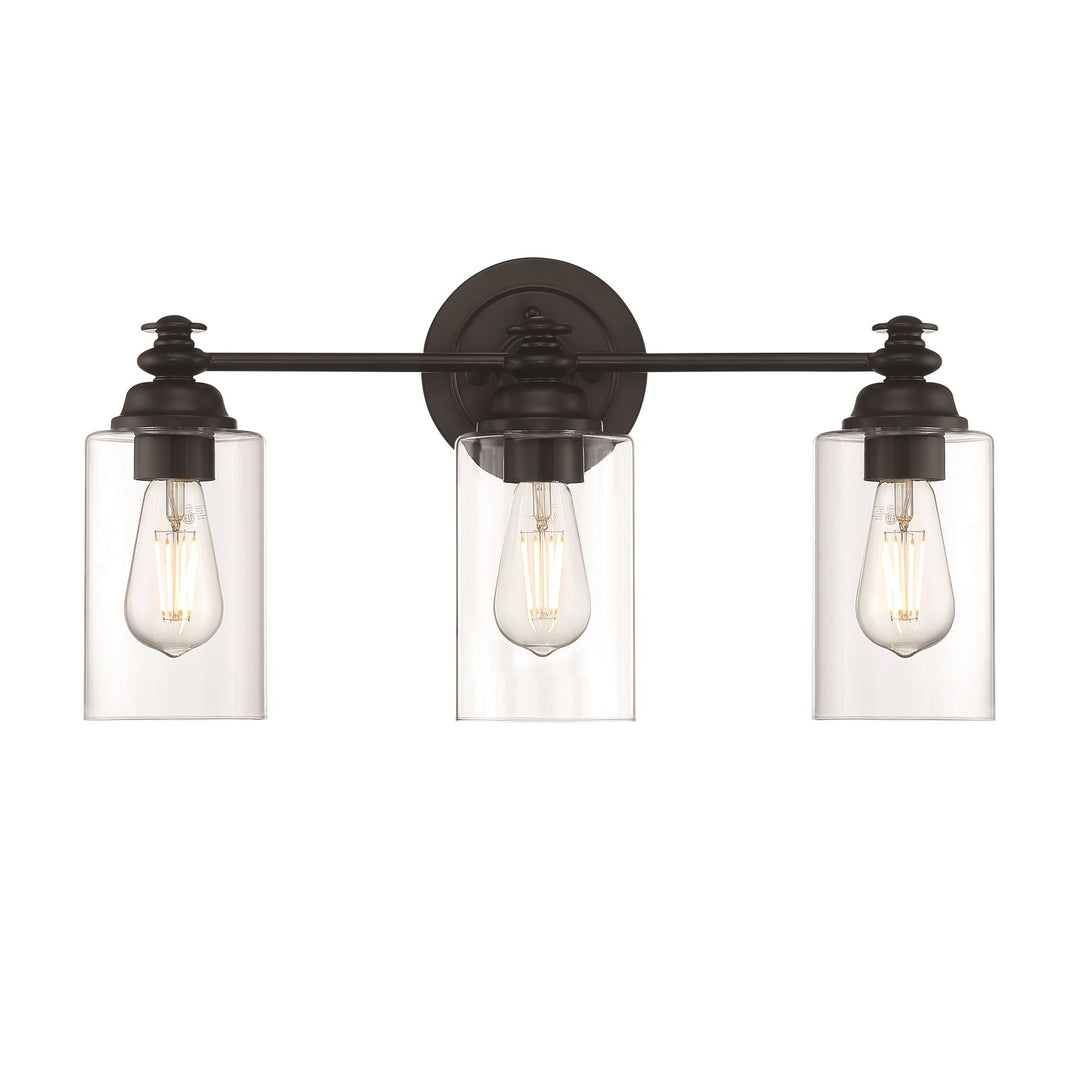 3 Light Vanity in Flat Black (Clear Glass)
