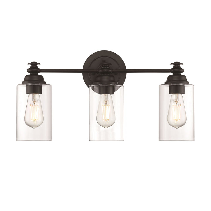 3 Light Vanity in Flat Black (Clear Glass)