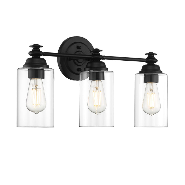 3 Light Vanity in Flat Black (Clear Glass)