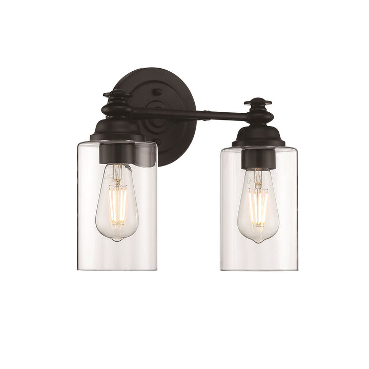 2 Light Vanity in Flat Black (Clear Glass)