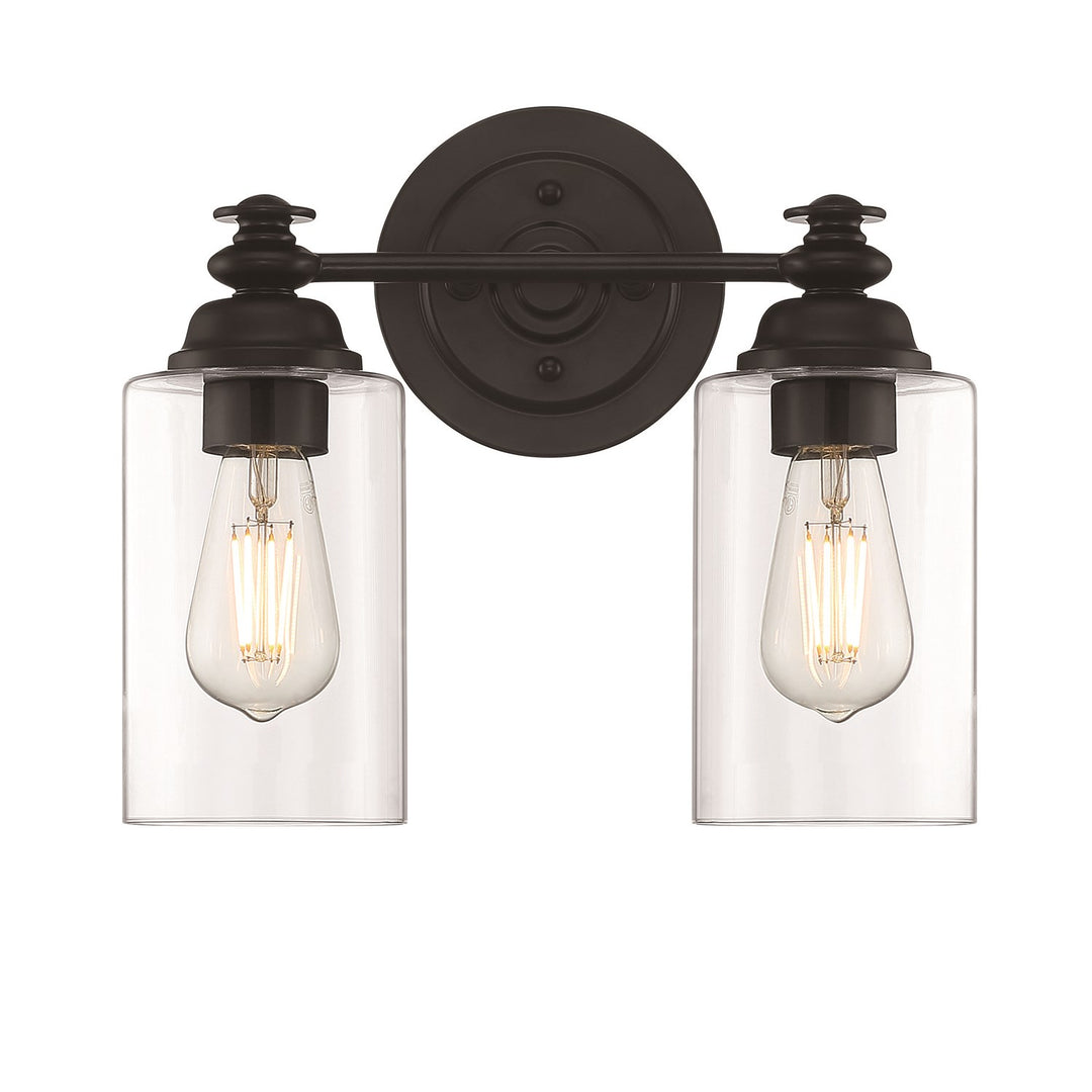 2 Light Vanity in Flat Black (Clear Glass)