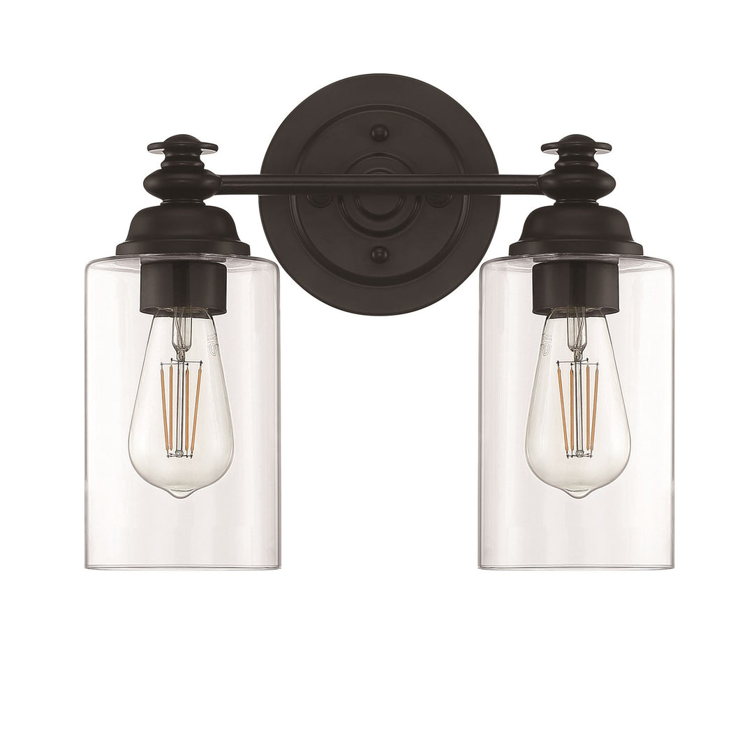 2 Light Vanity in Flat Black (Clear Glass)