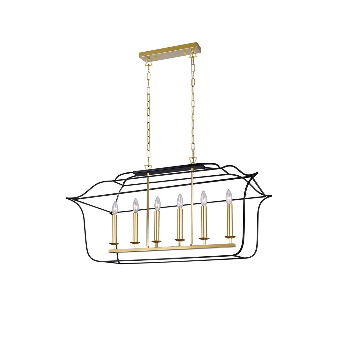 6 Light Island/Pool Table Chandelier With Satin Gold & Black Finish by CWI Lighting