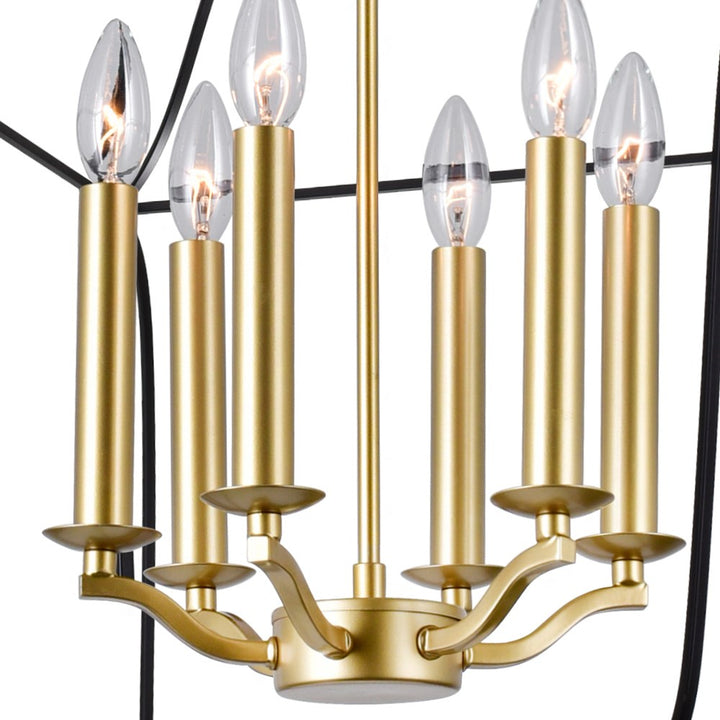 6 Light Chandelier With Satin Gold & Black Finish