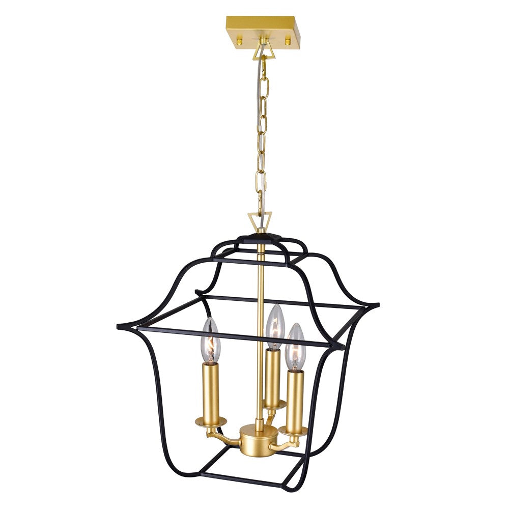3 Light Pendant With Satin Gold & Black Finish