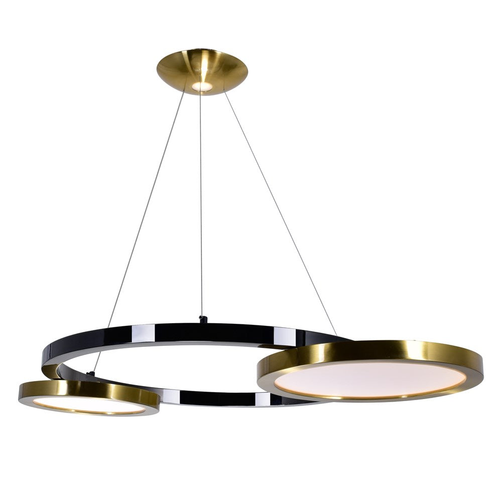 Led Chandelier With Brass & Pearl Black Finish by CWI Lighting