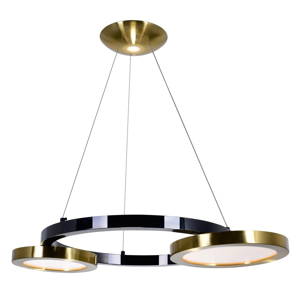 Led Chandelier With Brass & Pearl Black Finish by CWI Lighting