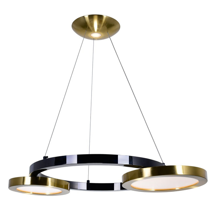 Led Chandelier With Brass & Pearl Black Finish by CWI Lighting