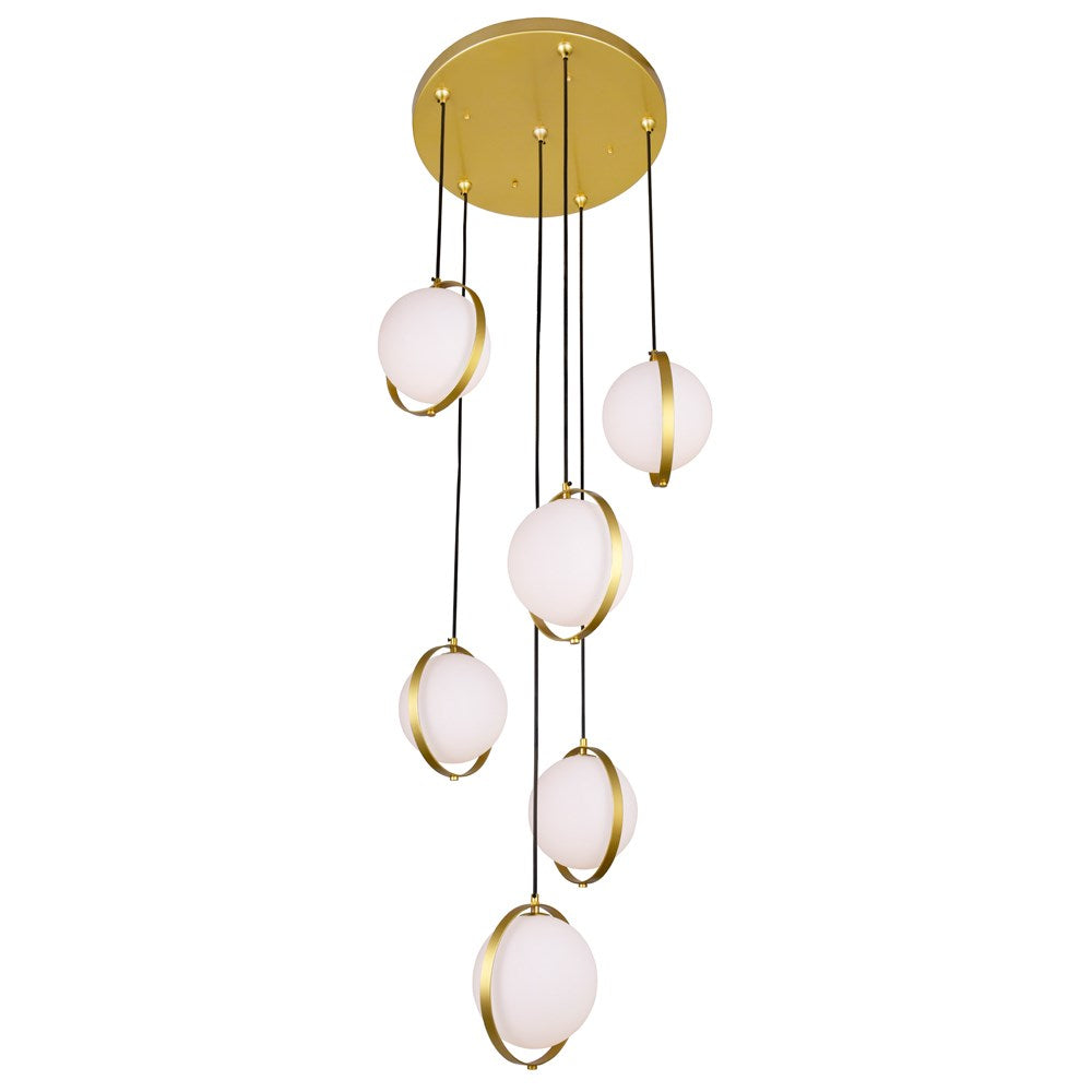 6 Light Multi Light Pendant With Brass Finish by CWI Lighting