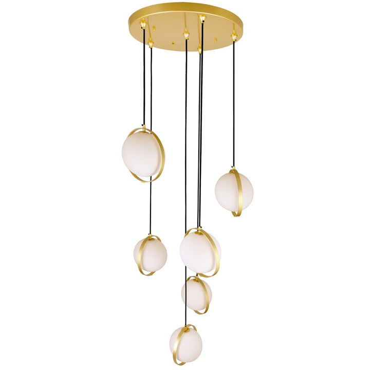 6 Light Multi Light Pendant With Brass Finish