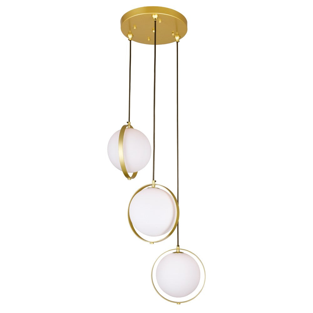 3 Light Multi Light Pendant With Brass Finish by CWI Lighting