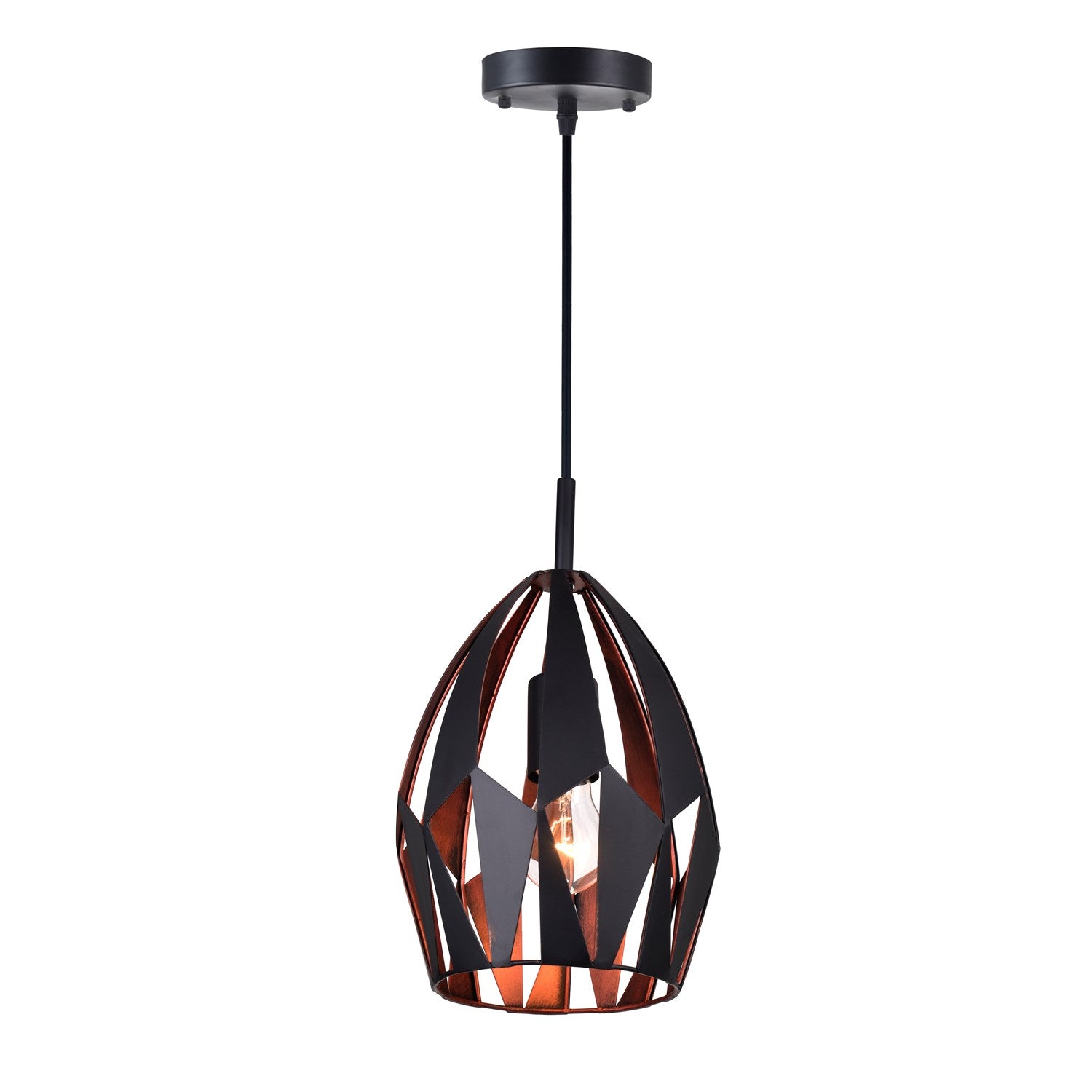 1 Light Down Mini Pendant With Black+Copper Finish by CWI Lighting