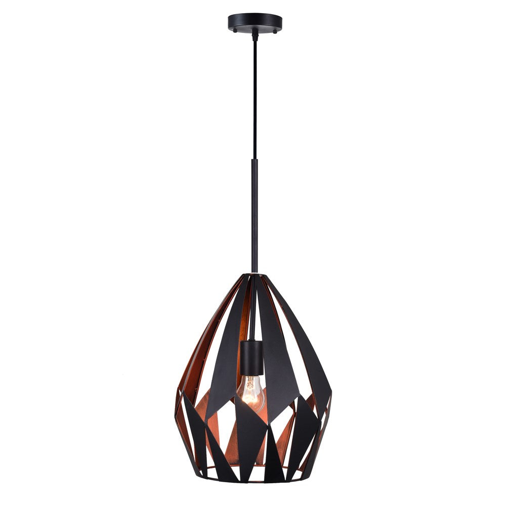 1 Light Down Pendant With Black+Copper Finish by CWI Lighting