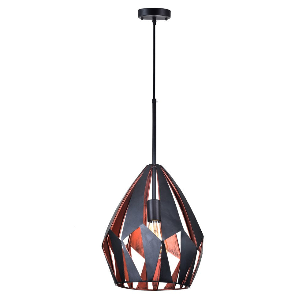 1 Light Down Pendant With Black+Copper Finish