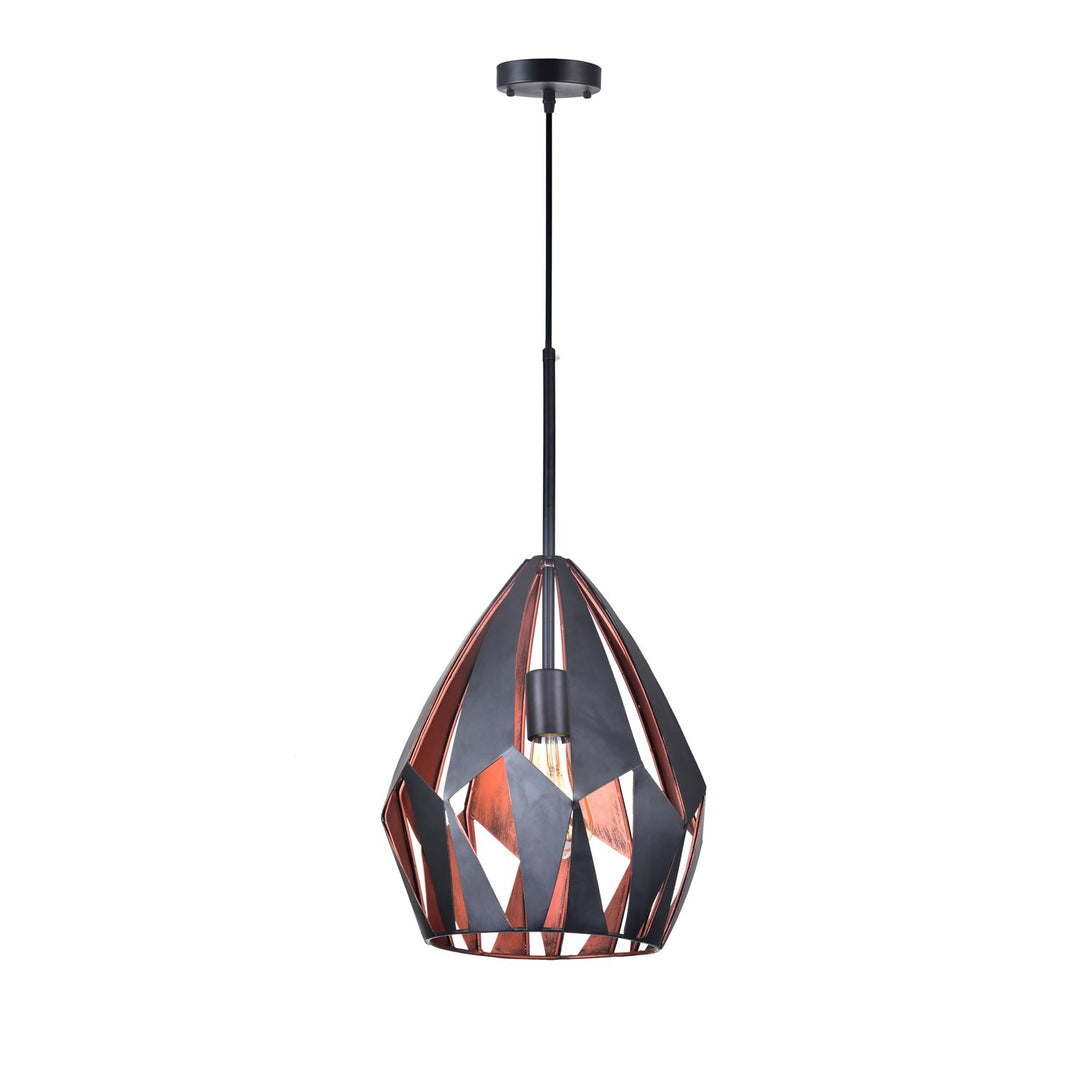 1 Light Down Pendant With Black+Copper Finish by CWI Lighting