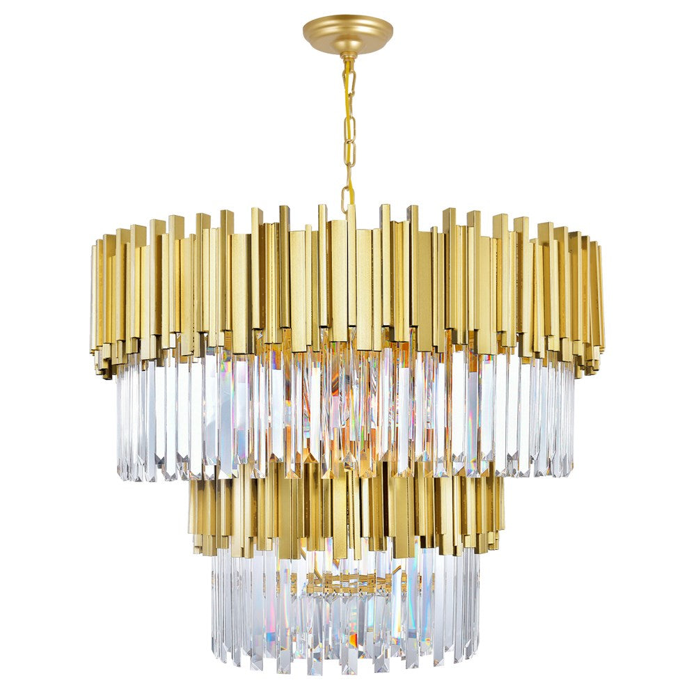 12 Light Down Chandelier With Medallion Gold Finish