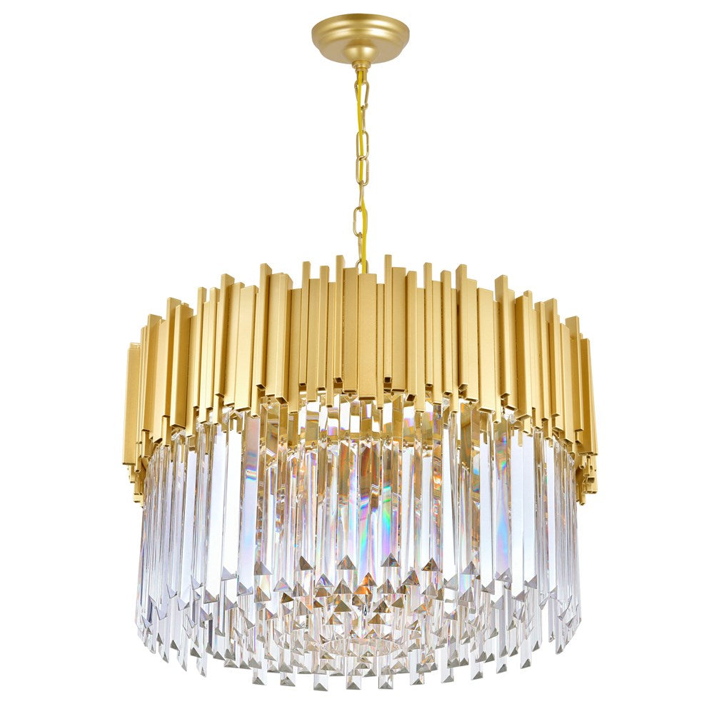 7 Light Down Chandelier With Medallion Gold Finish by CWI Lighting