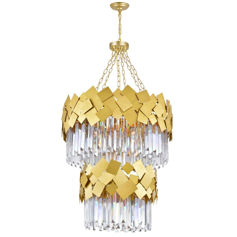 10 Light Down Chandelier With Medallion Gold Finish by CWI Lighting