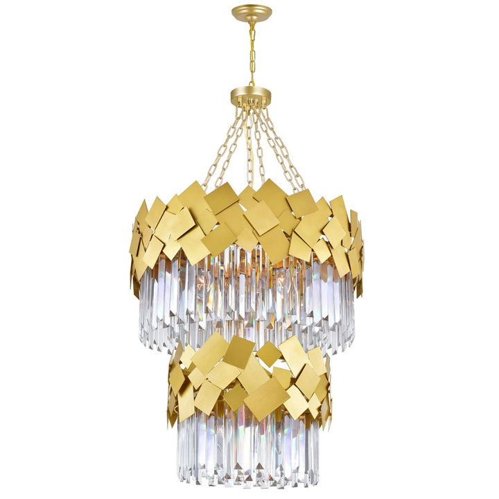 10 Light Down Chandelier With Medallion Gold Finish by CWI Lighting