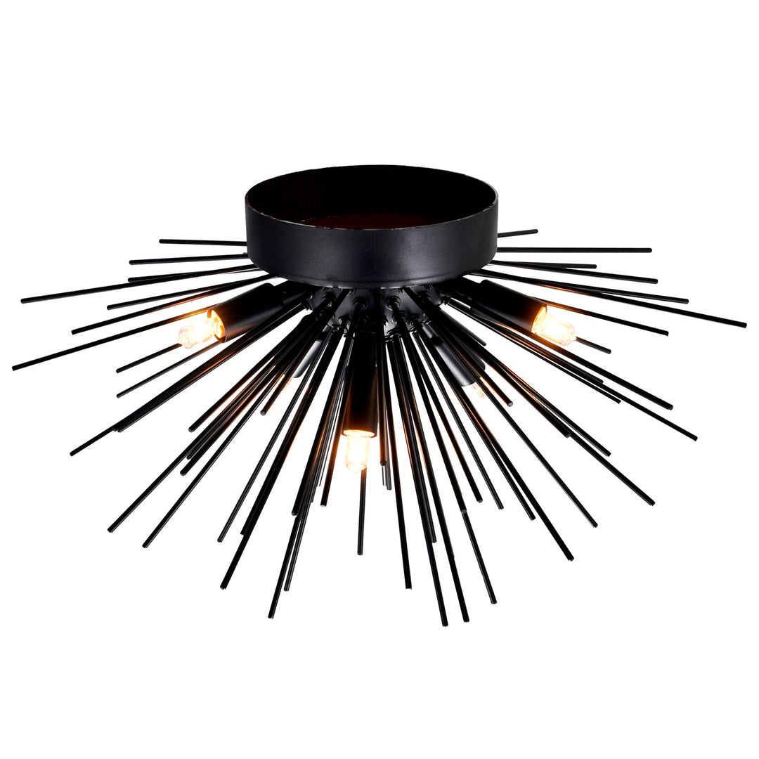 6 Light Flush Mount With Black Finish
