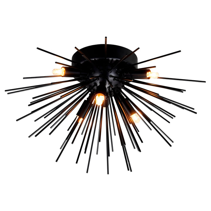 6 Light Flush Mount With Black Finish