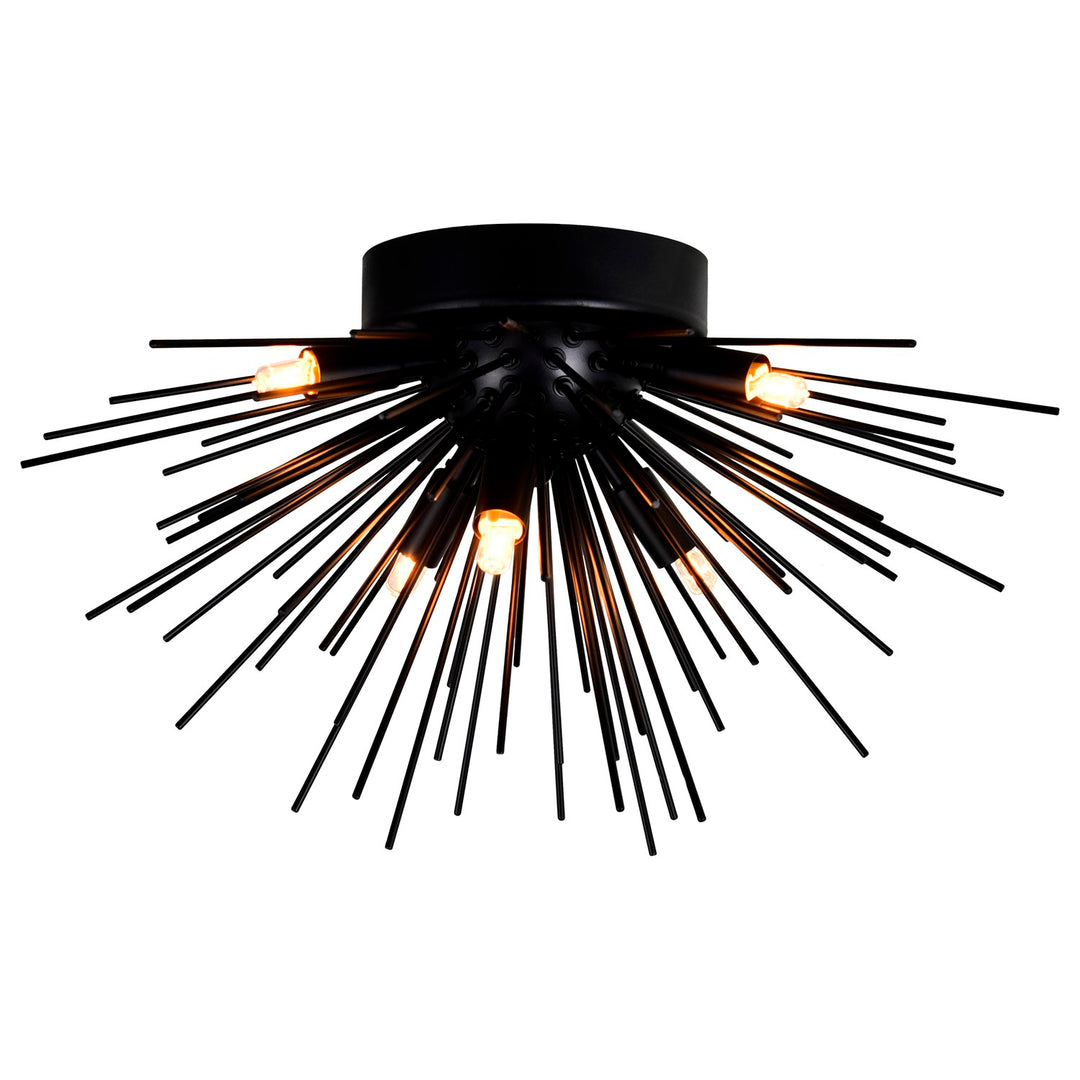 6 Light Flush Mount With Black Finish