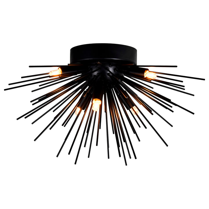 6 Light Flush Mount With Black Finish