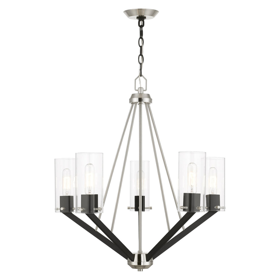5 Light Brushed Nickel & Black Chandelier by Livex Lighting