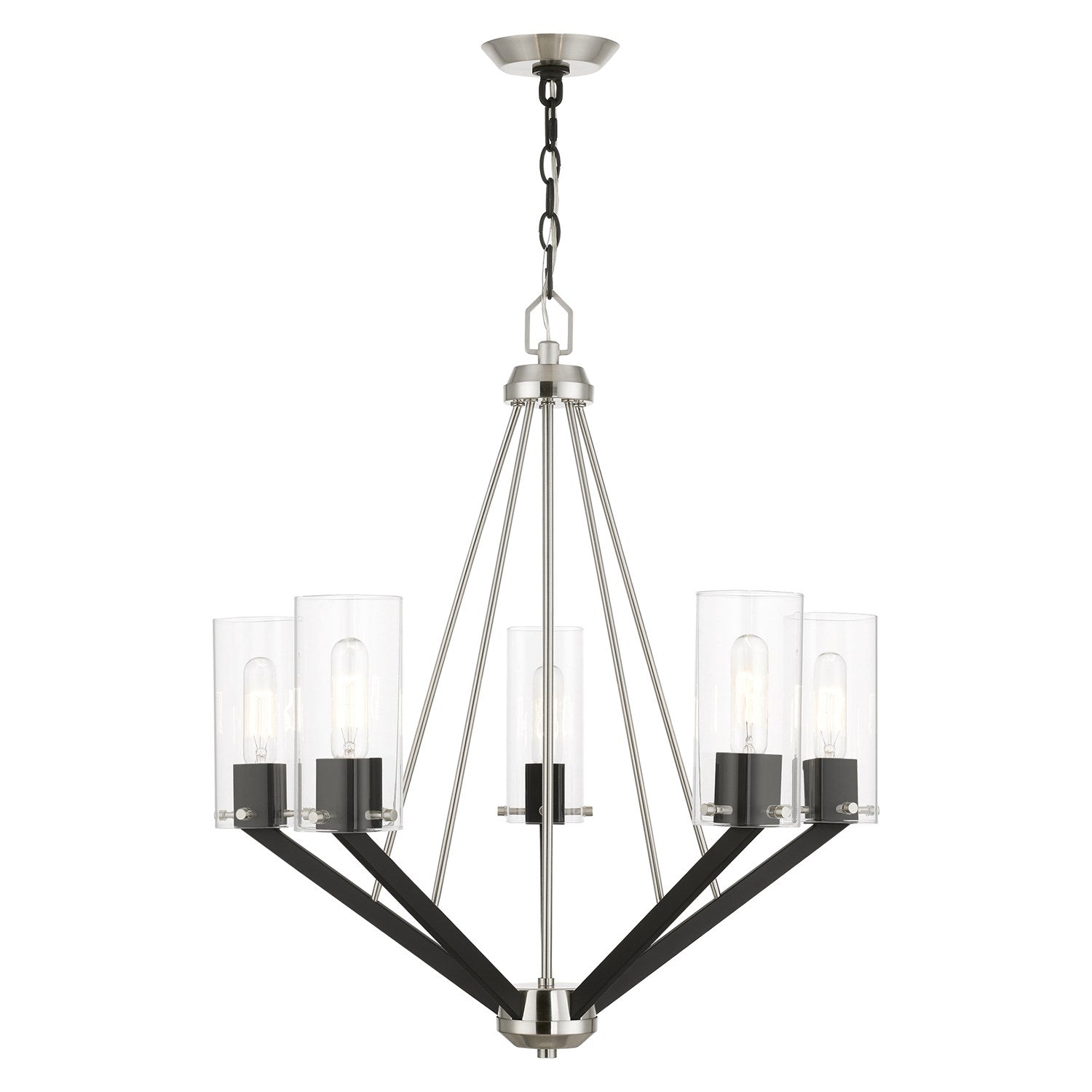 5 Light Brushed Nickel & Black Chandelier by Livex Lighting