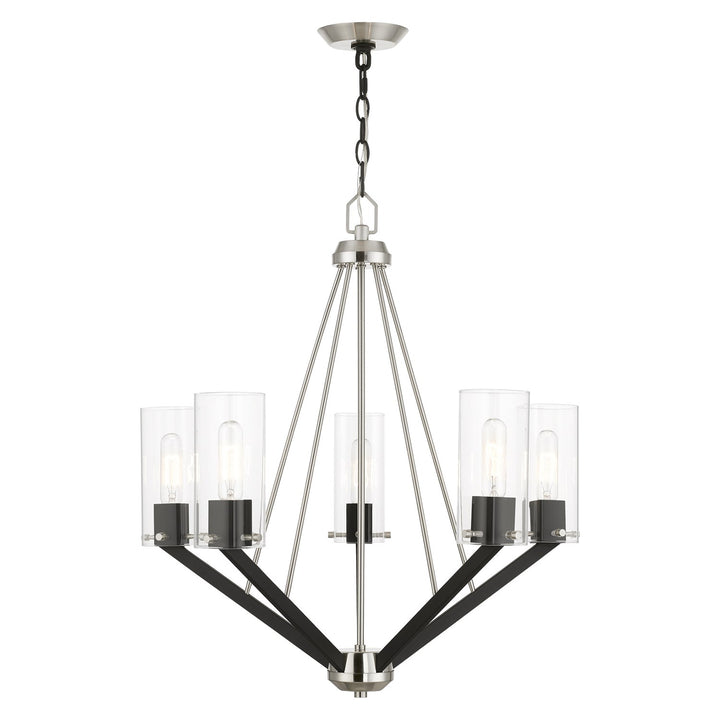 5 Light Brushed Nickel & Black Chandelier by Livex Lighting