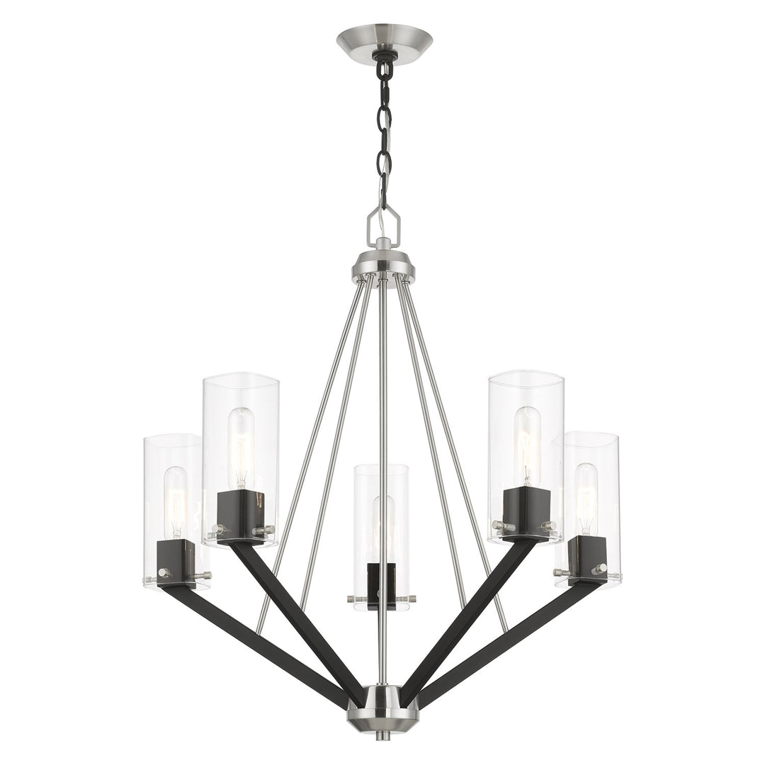 5 Light Brushed Nickel & Black Chandelier